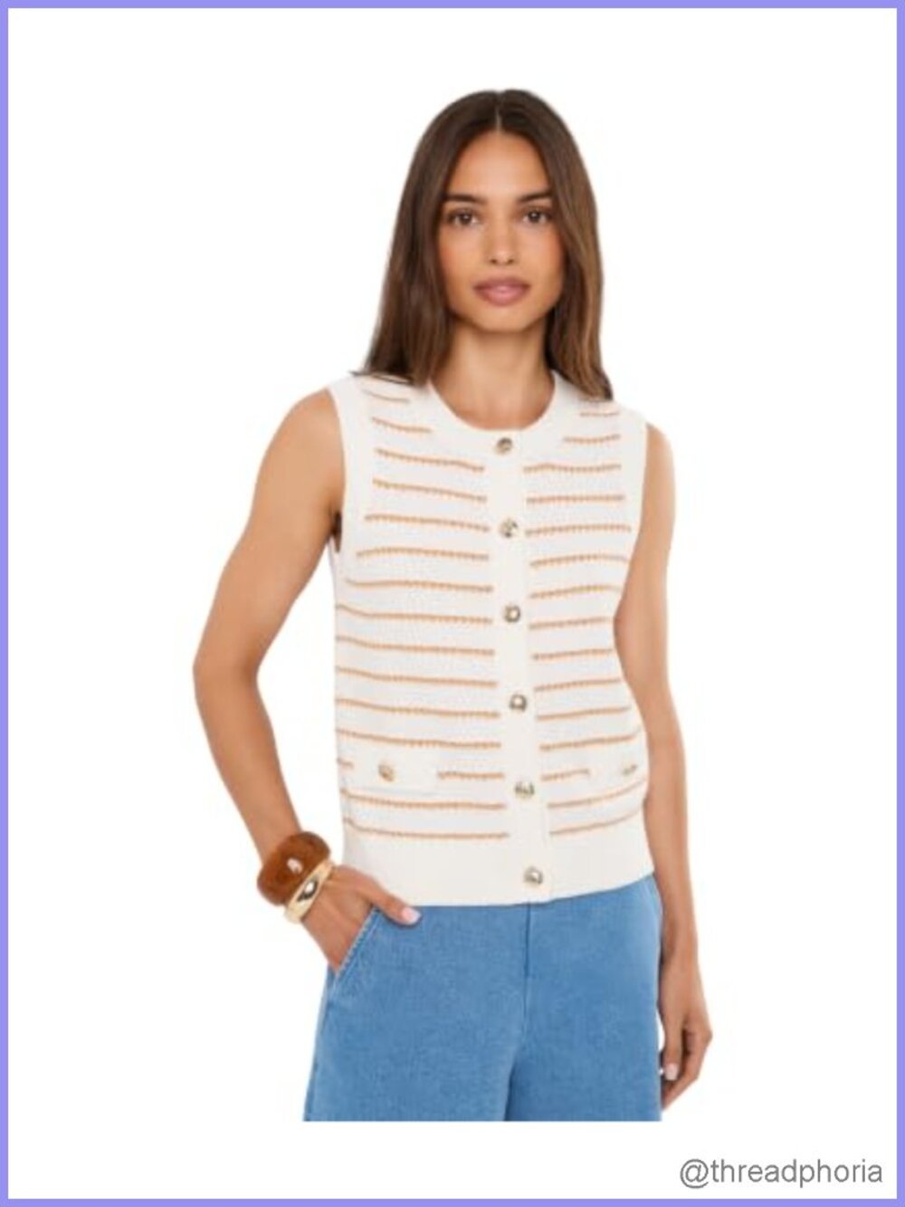 Women's Cotton Knit Sweater Vest Button Front Sleeveless